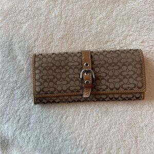 Coach Brown Signature Canvas Buckle Continental Wallet